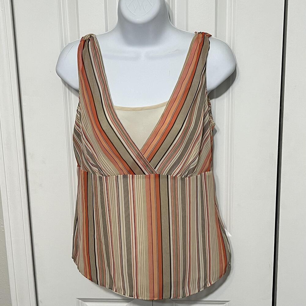 Ann Taylor Loft Womens Top 6P Petite Y2K Boho Striped Sleeveless Tank V Neck